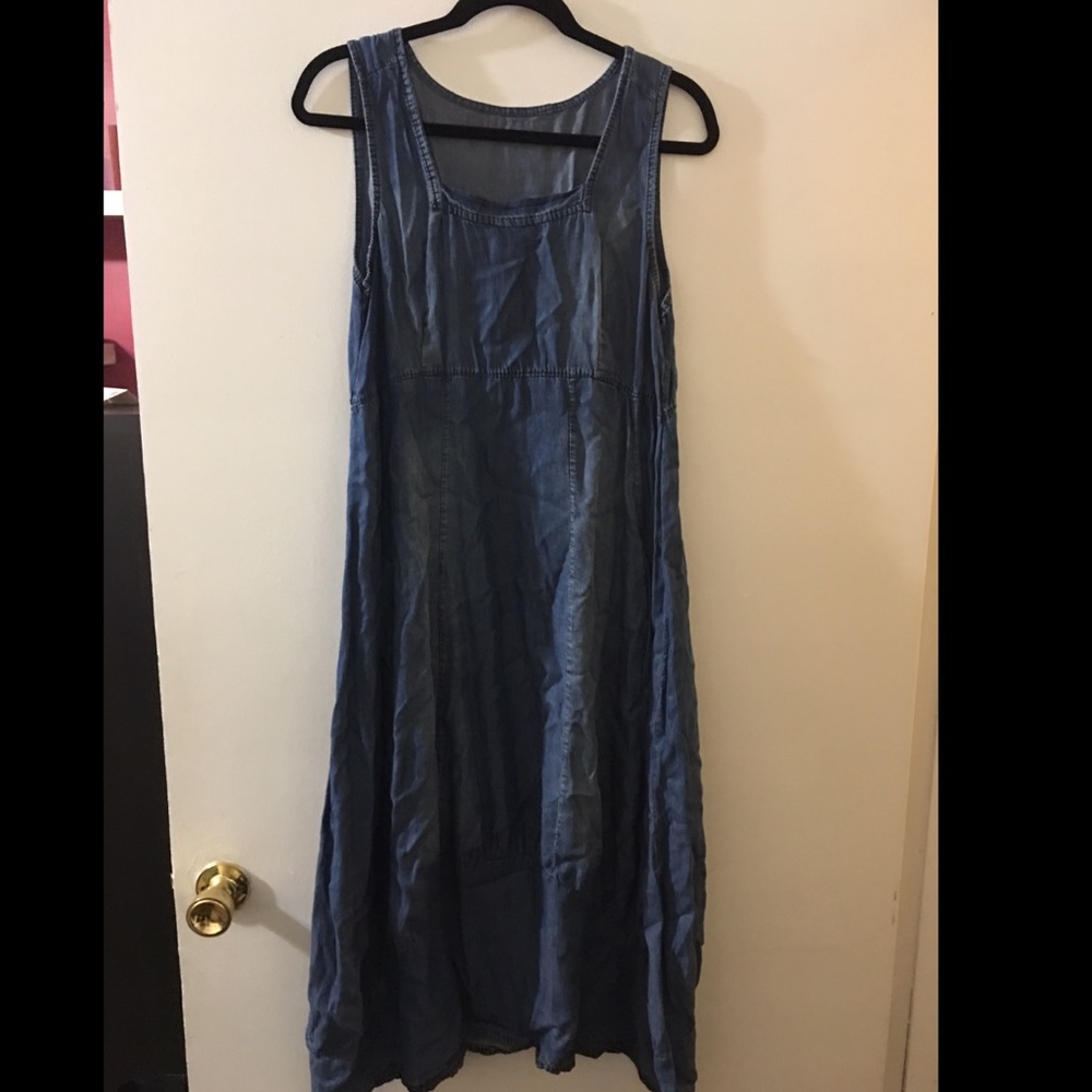 Washed denim boho midi/maxi sleeveless dress